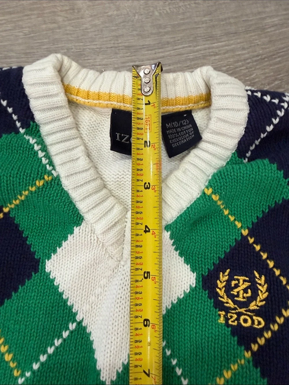 Izod Green, Navy & White Argyle V-Neck Sweater Vest